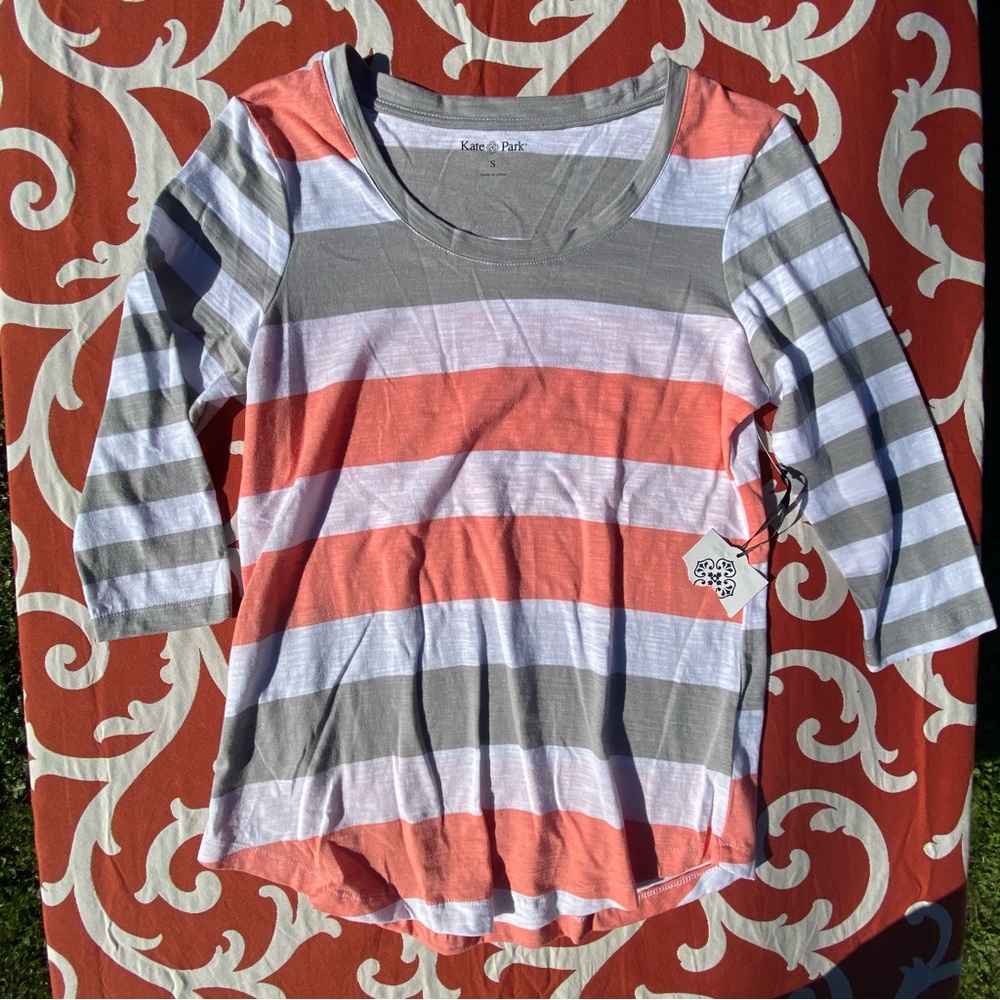 Kate Park Top size small Pink Grey Striped